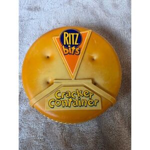 Vintage Ritz Bits Cracker Container Round Plastic Snack Storage Case Novelty Tan